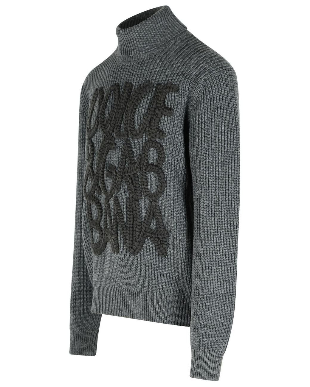 Dolce & Gabbana Gray Logo Embroidered Turtleneck Knitted Jumper for men