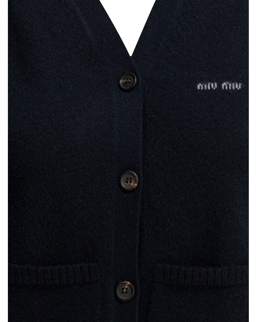 Miu Miu Blue V-Neck Sleeveless Cardigan