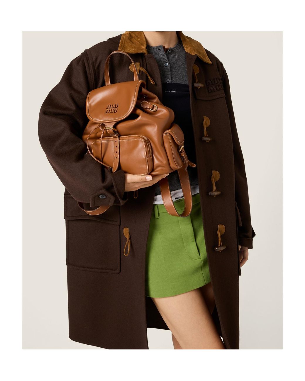 Miu Miu Brown Double Cashmere And Wool Duffle Coat