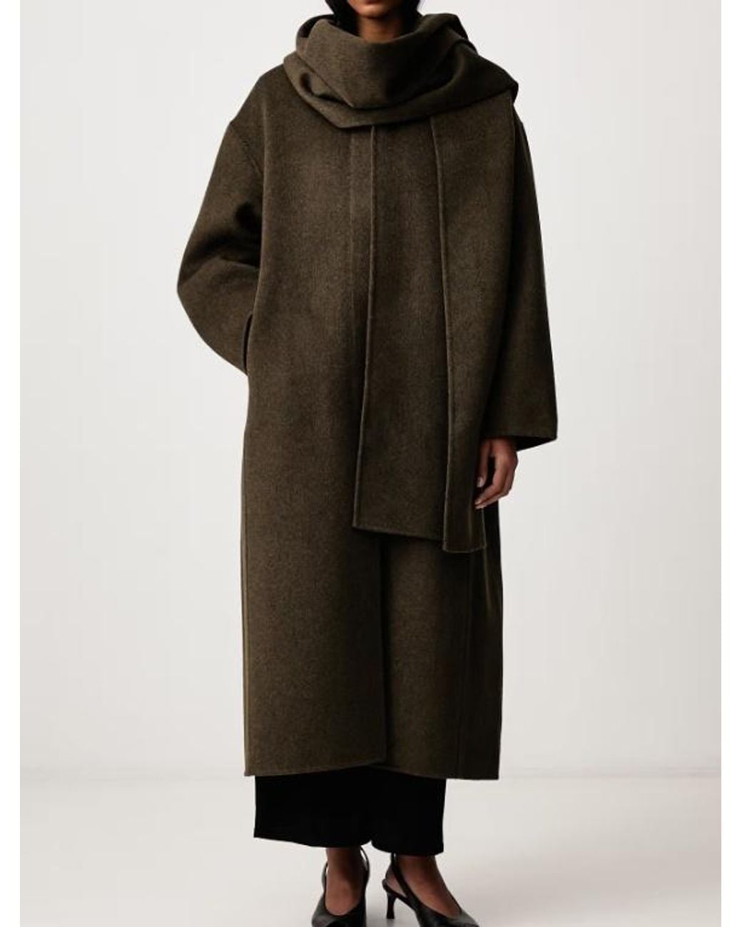 Soeur Green Scarf-Collar Wool Long Coat