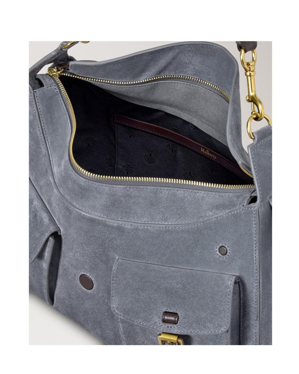 Mulberry Gray Buckled Suede Shoulder Bag