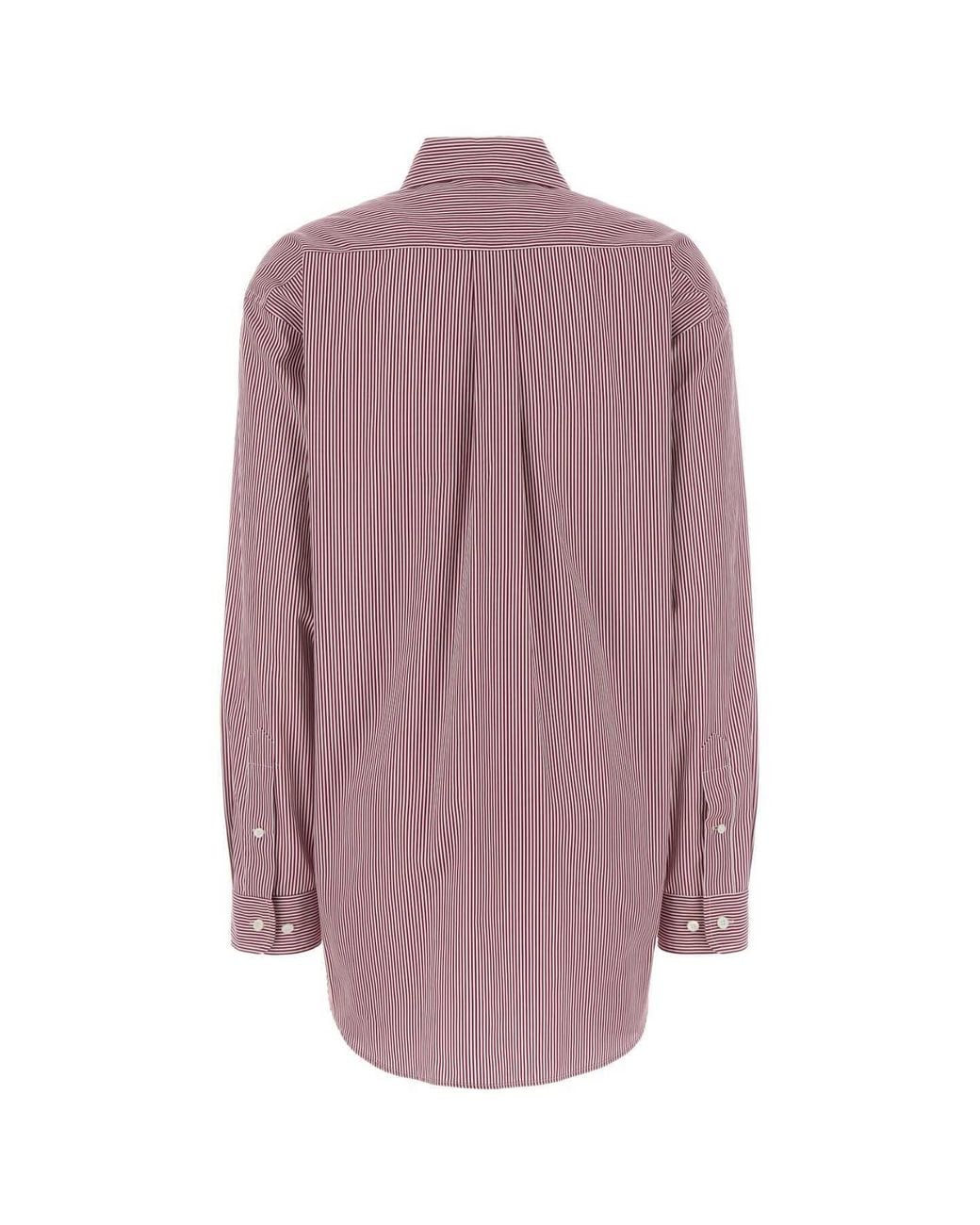 Miu Miu Purple Logo-Embroidered Striped Shirt