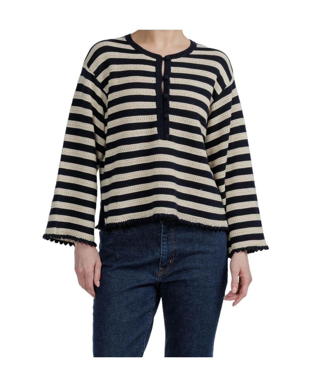 FRAME Black Striped Pullover