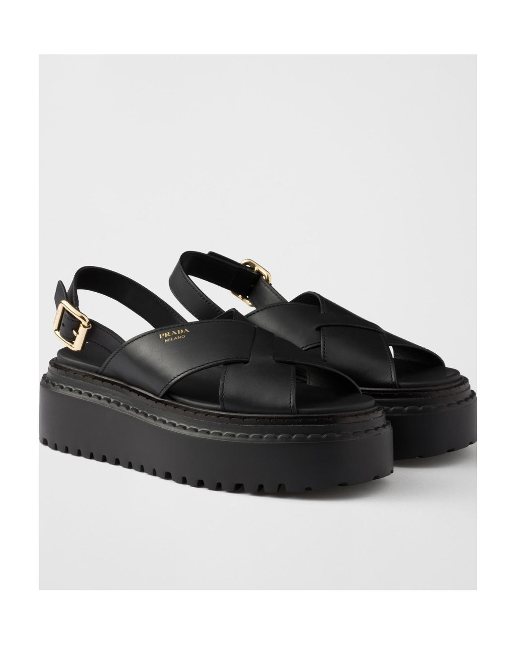 Prada Black Crossover Strap Detailed Slingback Sandals