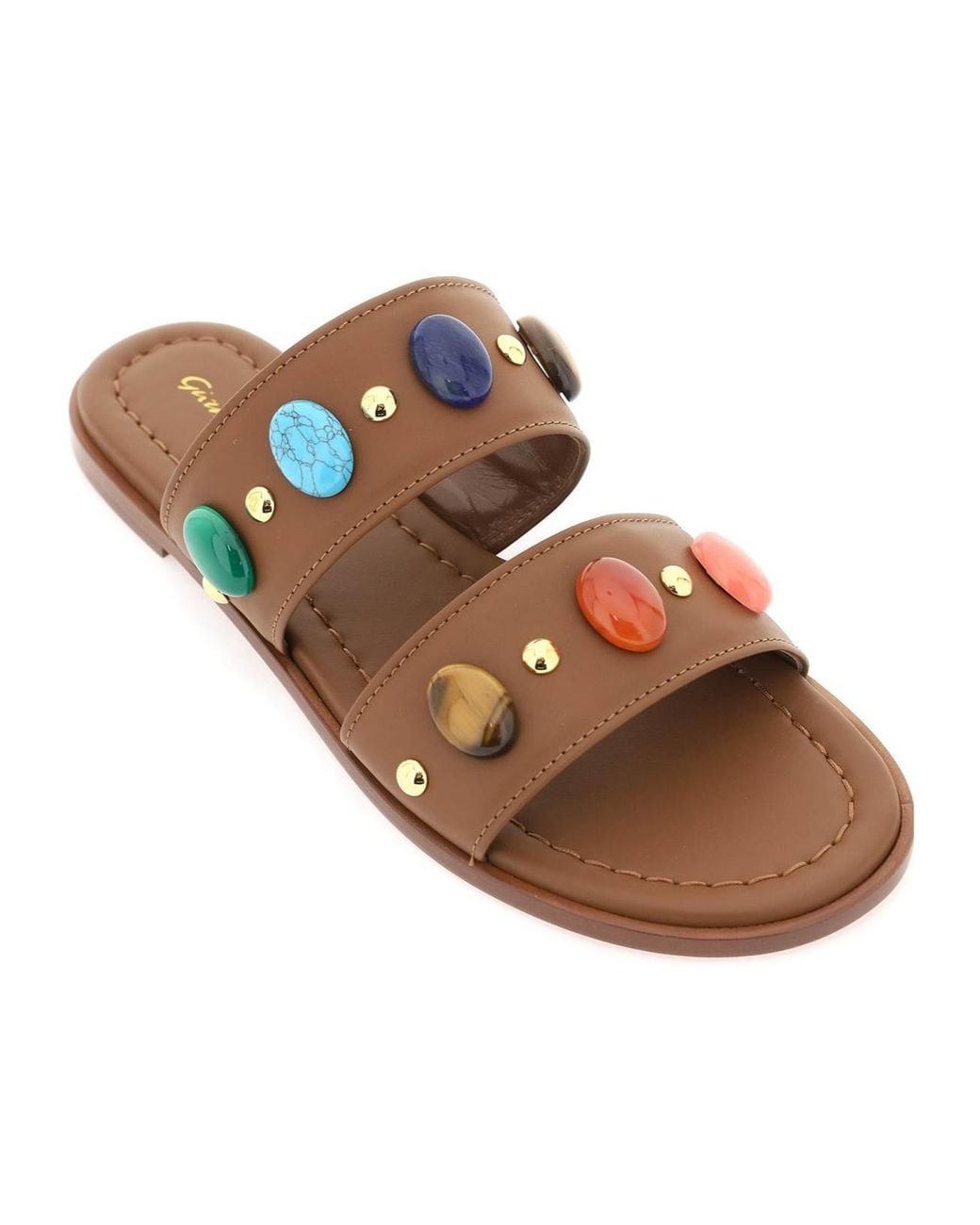 Gianvito Rossi Brown Embellished Strap Flat Sandals
