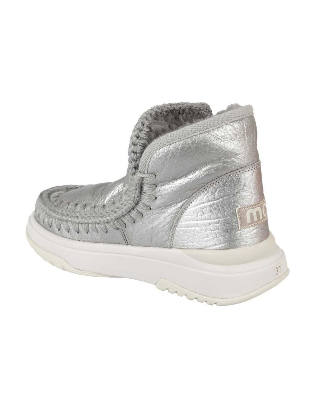 Mou Gray Eskimo Crochet Stitch-Trim Boots