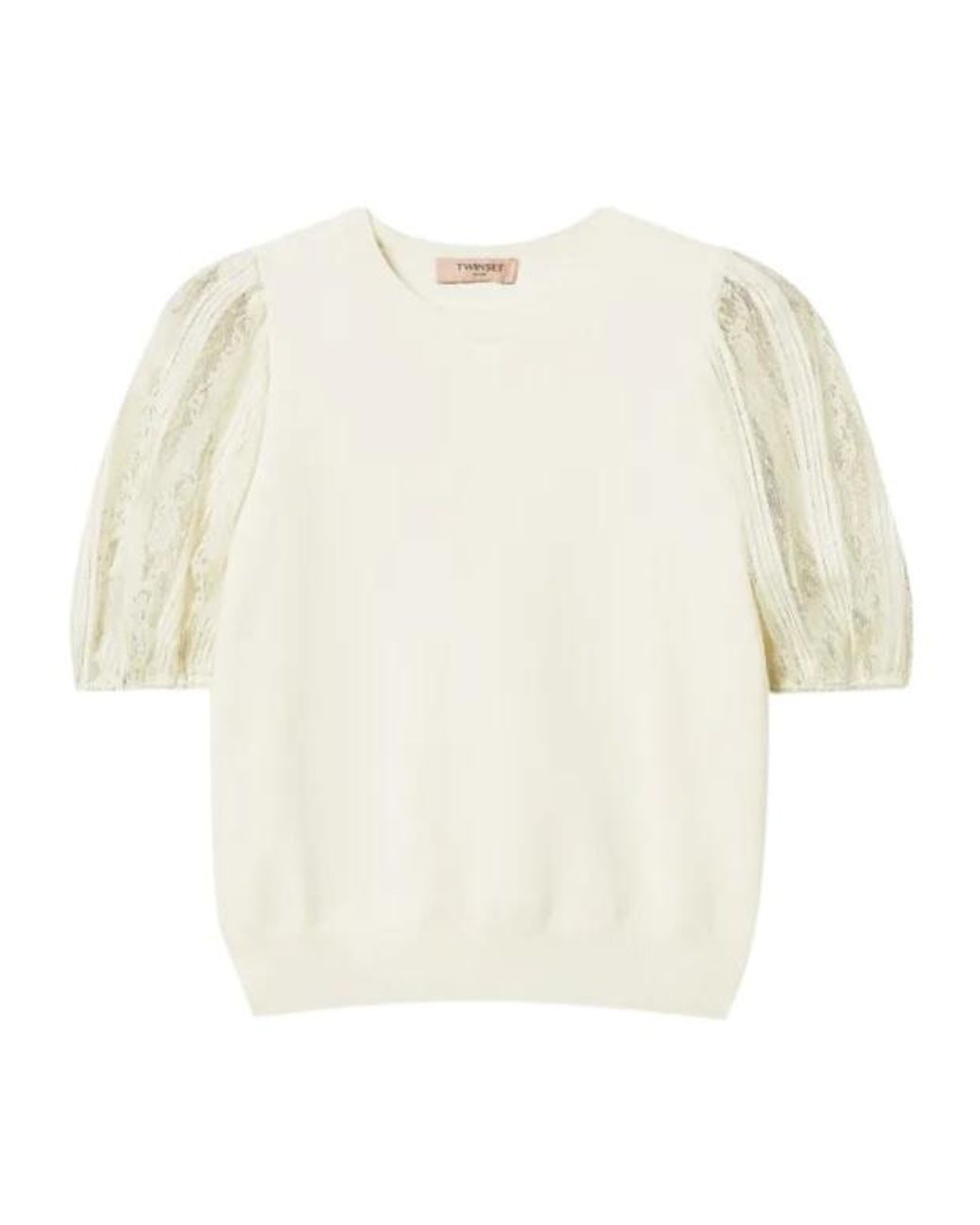Twinset White Lace-Sleeve Top