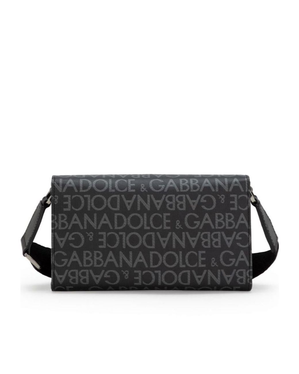 Dolce & Gabbana Black Logo Jacquard Foldover Top Crossbody Bag for men