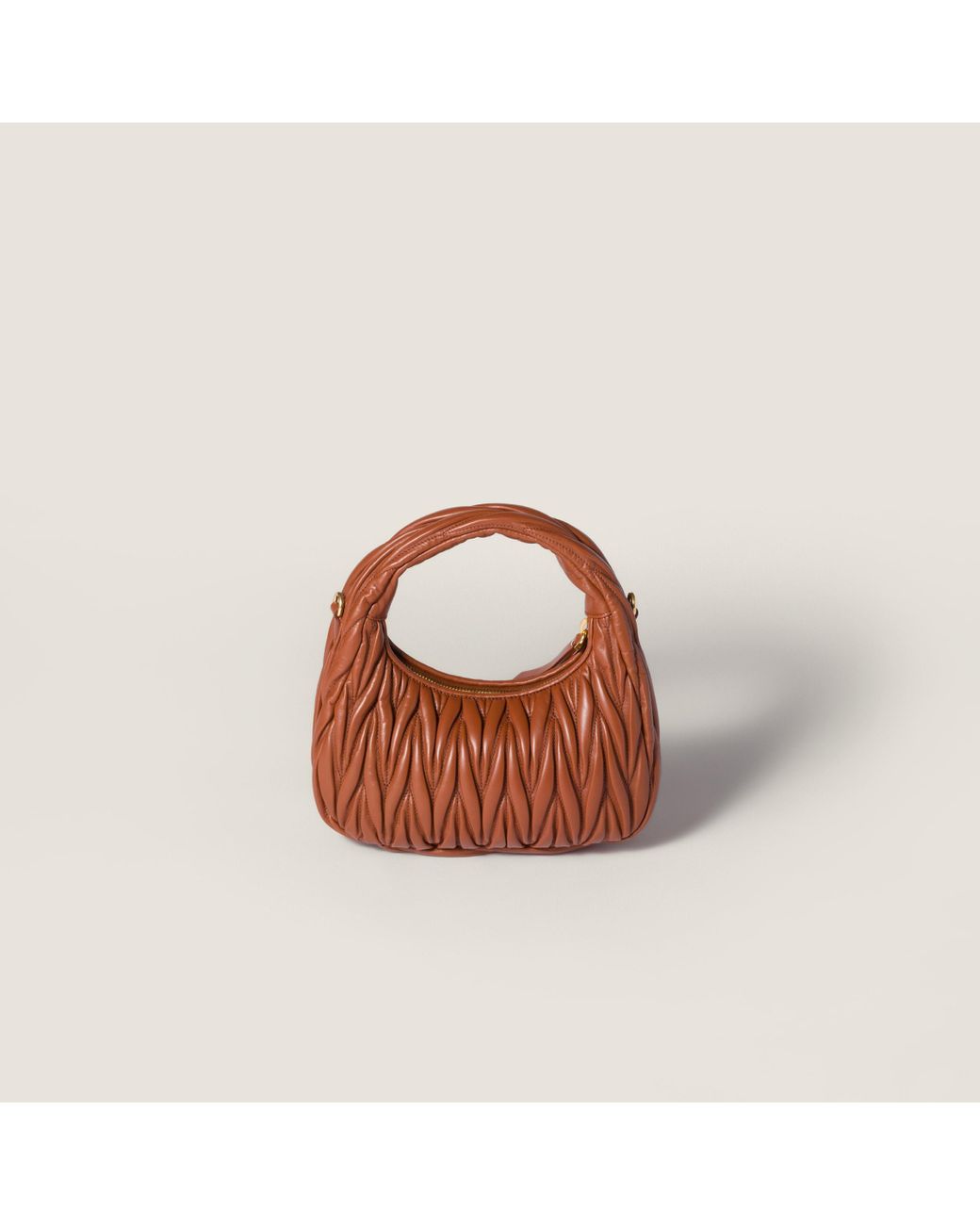 Miu Miu Brown Matelassé Zipped Handbag