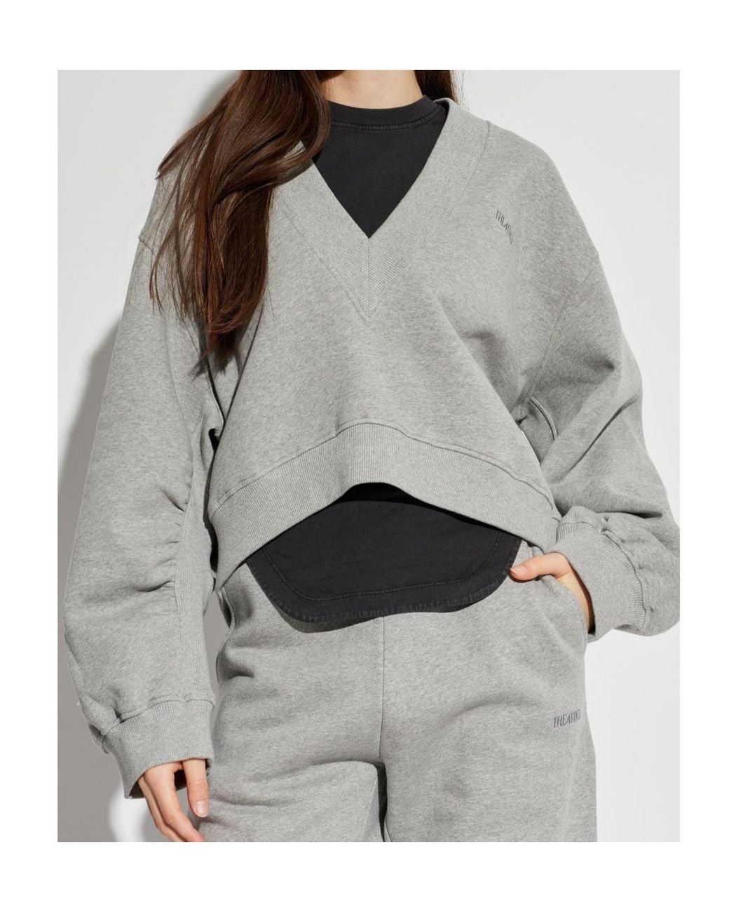 The Attico Gray The Logo Embroidered V-Neck Sweatshirt