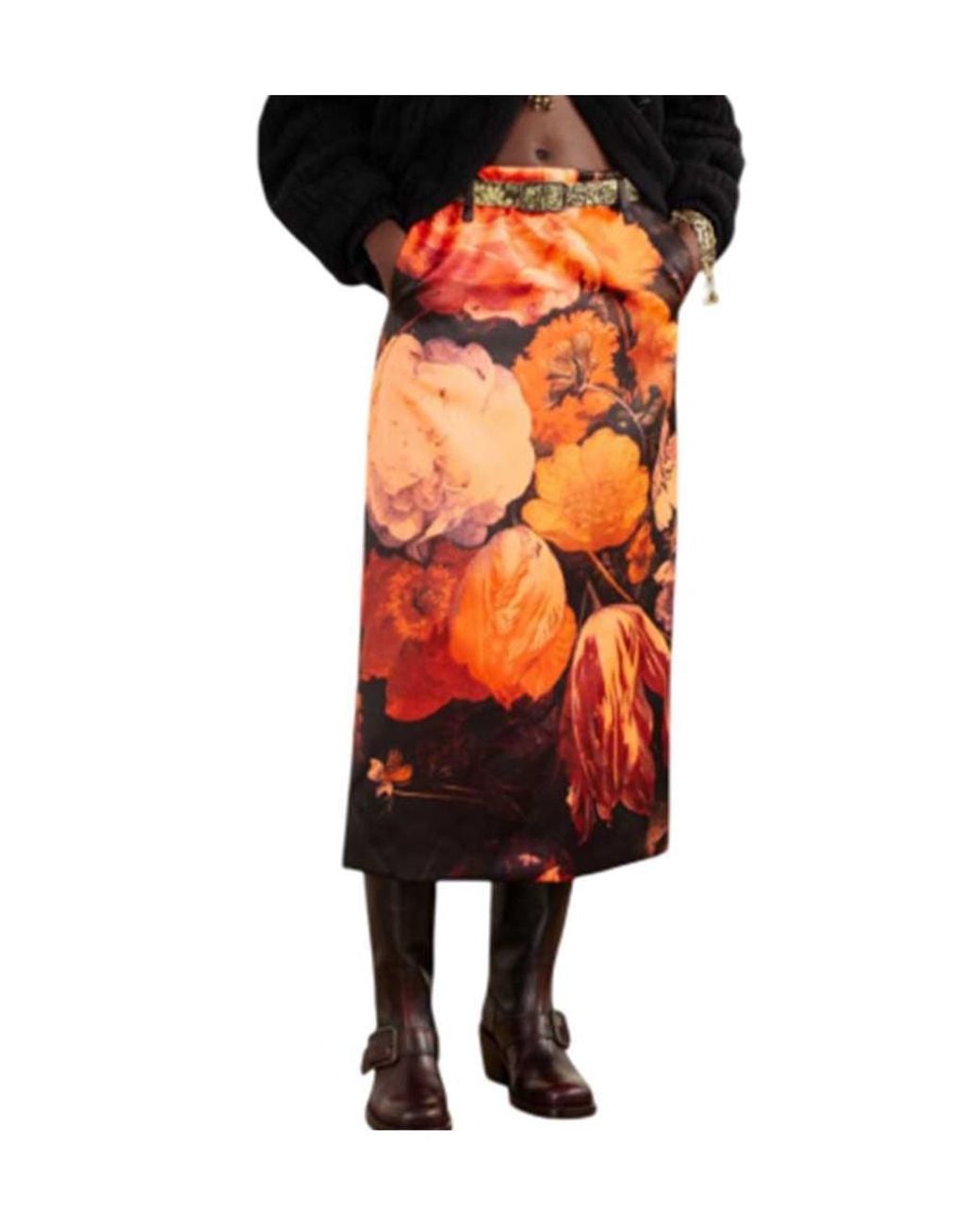 Dries Van Noten Orange Printed Skirt