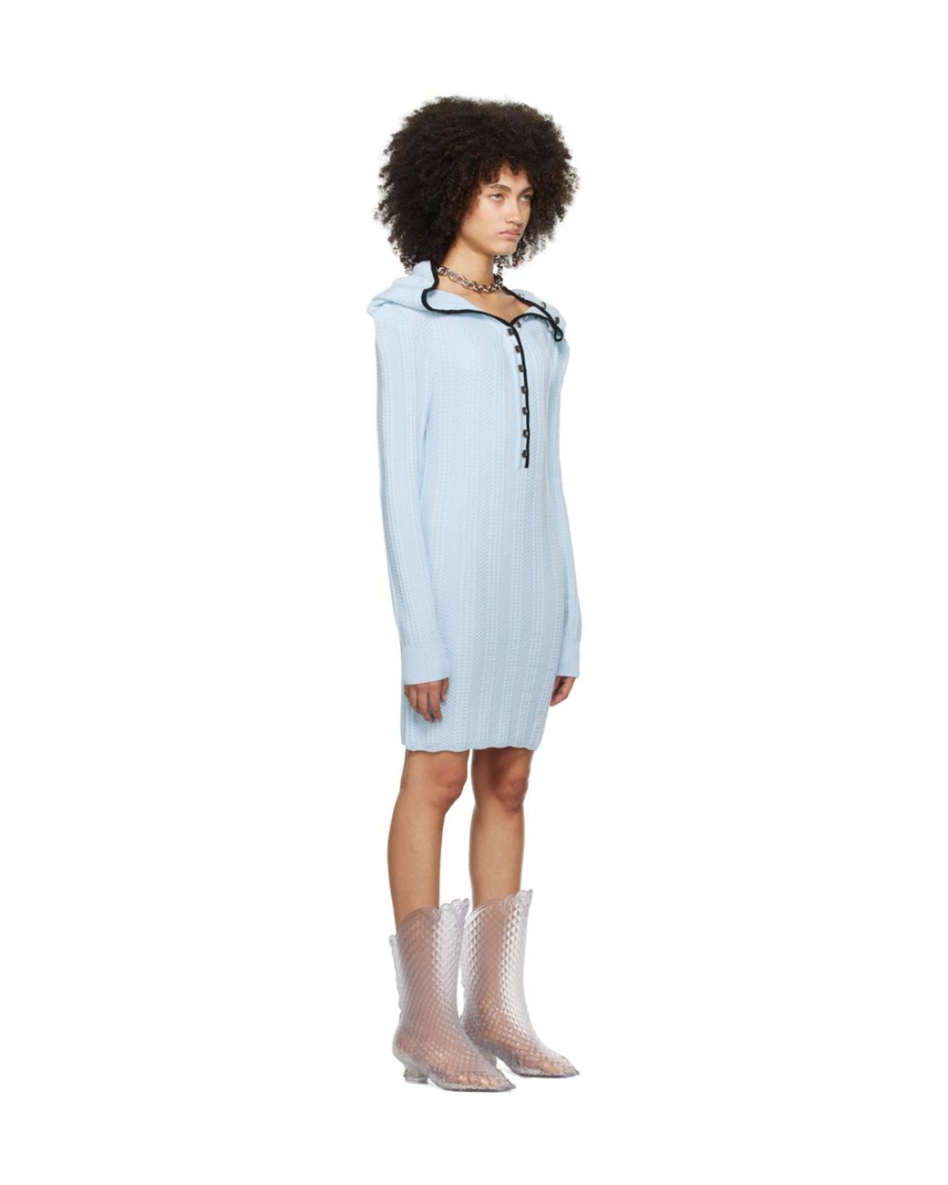Y. Project Blue Ruffle-Collar Merino Mini Dress