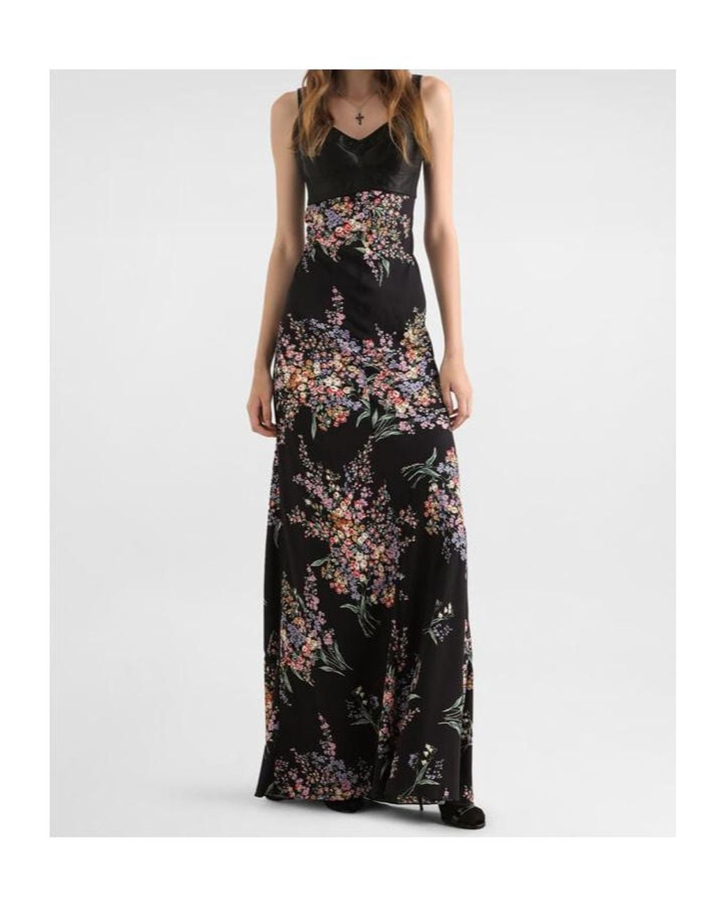 Dolce & Gabbana Black Flower Bouquets Printed Long Charmeuse Dress