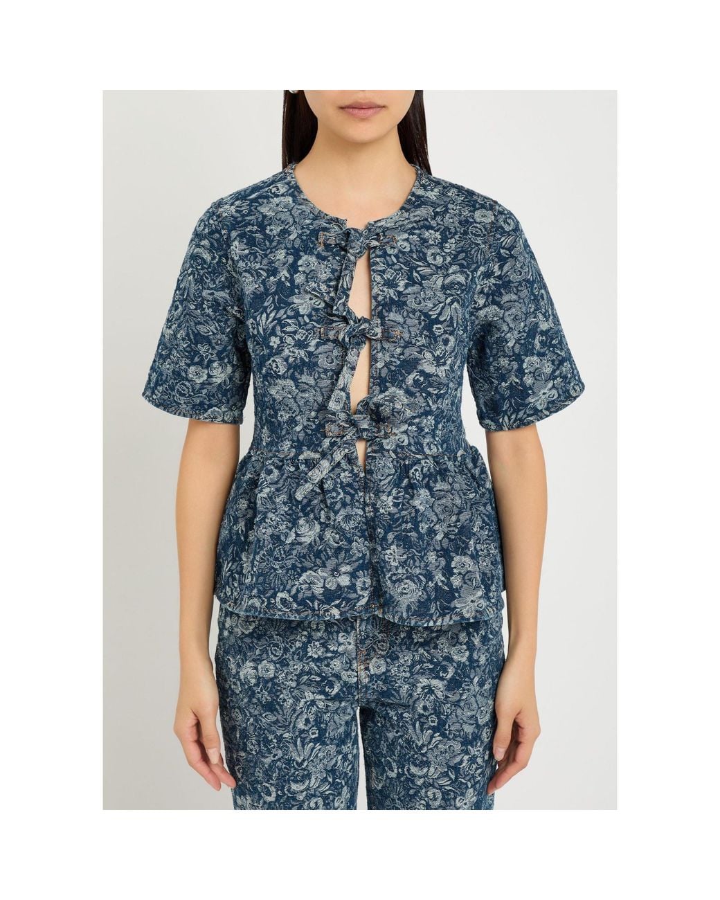 Ganni Blue B Tapestry Peplum Blouse