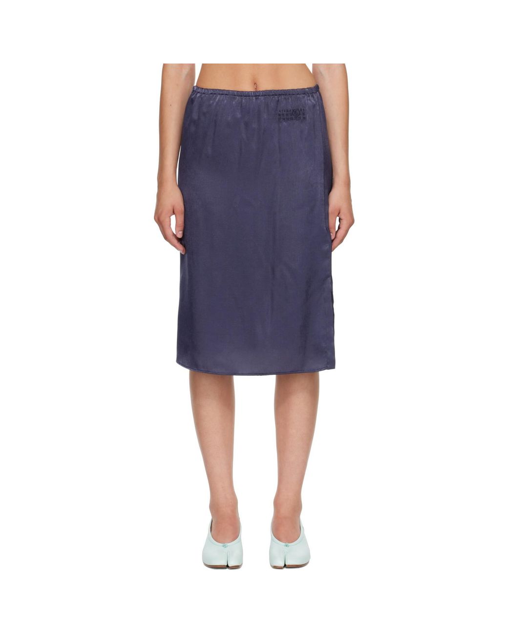 MM6 by Maison Margiela Blue Logo Printed Buttoned Midi Skirt