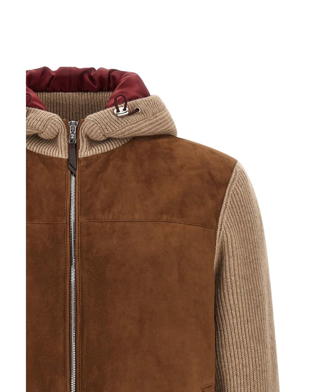 Brunello Cucinelli Brown Zip-Up Hooded Jacket for men