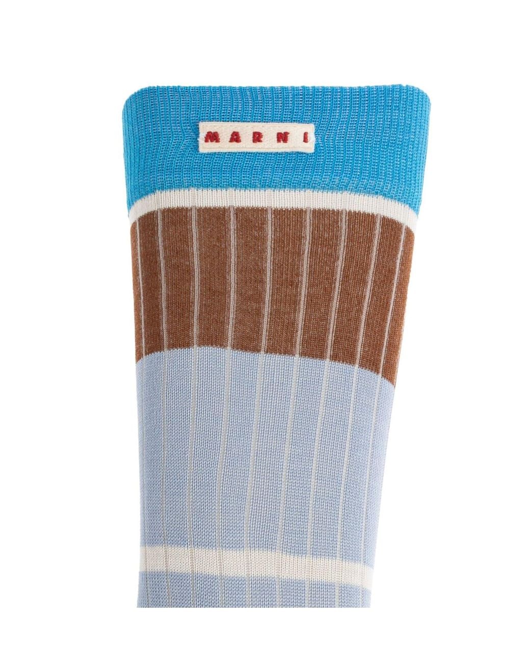 Marni Blue Stripe Pattern Logo Socks