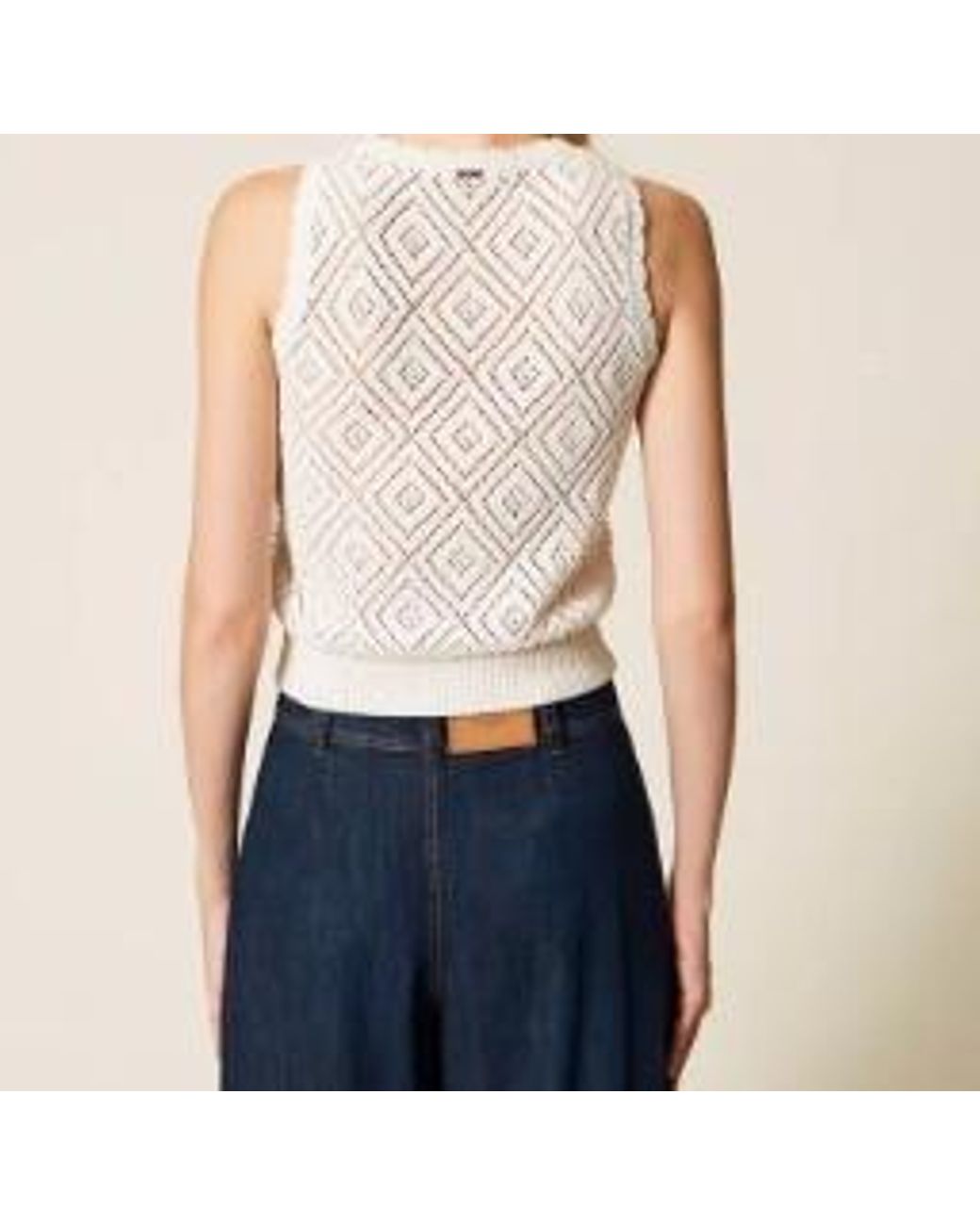 Twinset Natural Pearl-Embellished Knit Tank Top