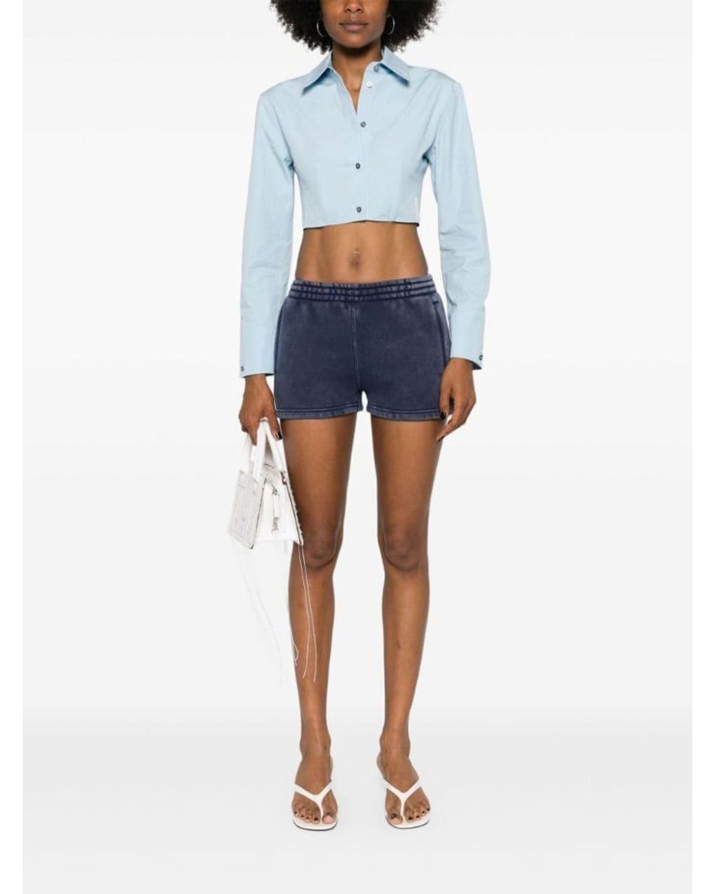 T By Alexander Wang Blue Embossed-Logo Track Shorts