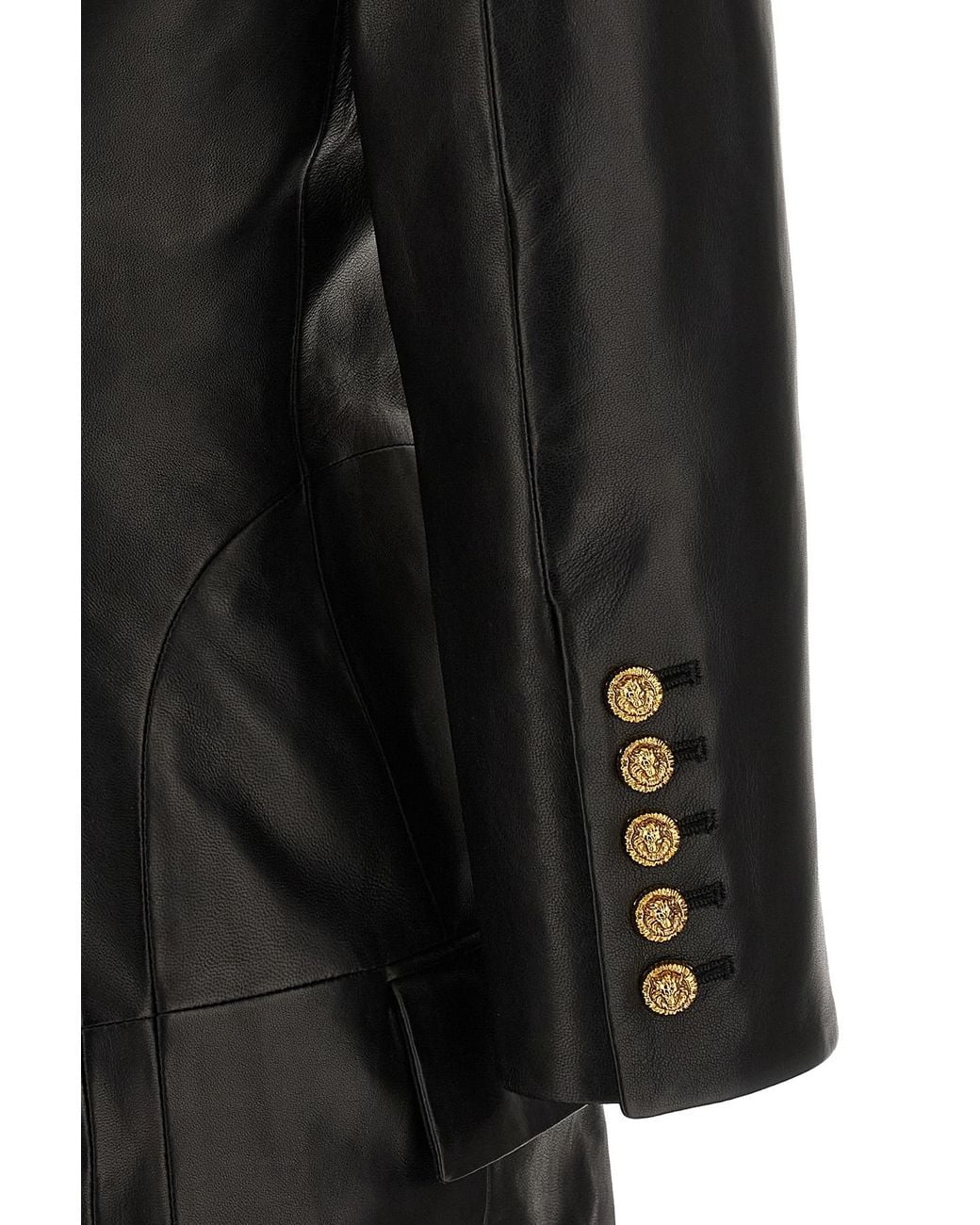 Balmain Black Double Breasted Leather Blazer Dress