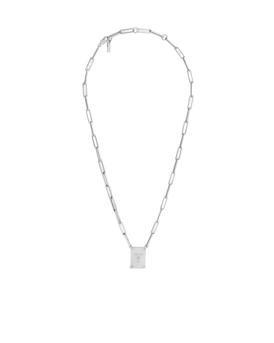 Céline White Triomphe Tag Necklace for men