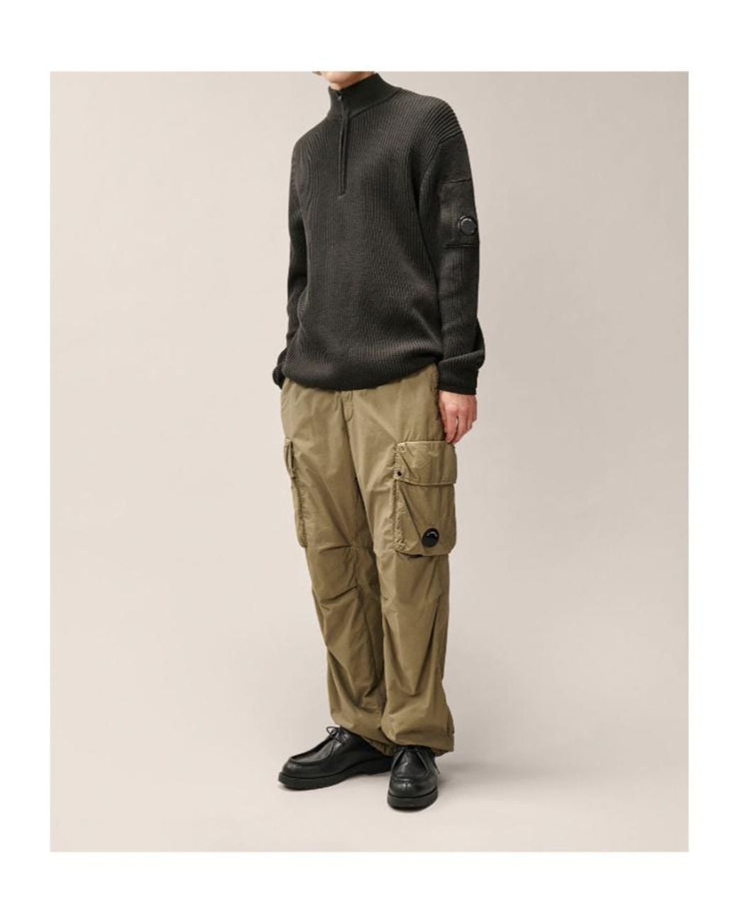 C P Company Black Zip Polo Knitted Sweater for men