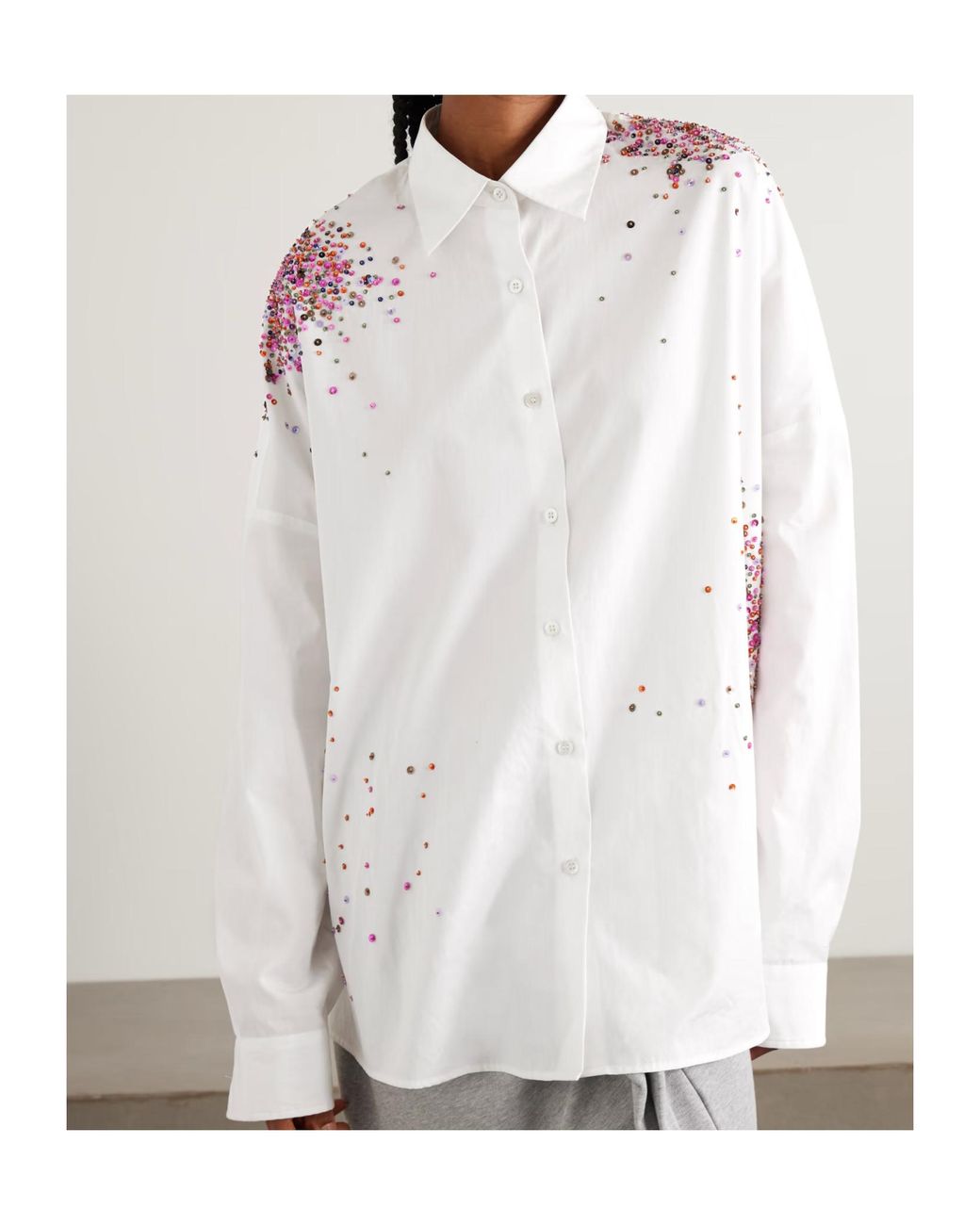 Dries Van Noten White Oversized Embellished Cotton Oxford Shirt