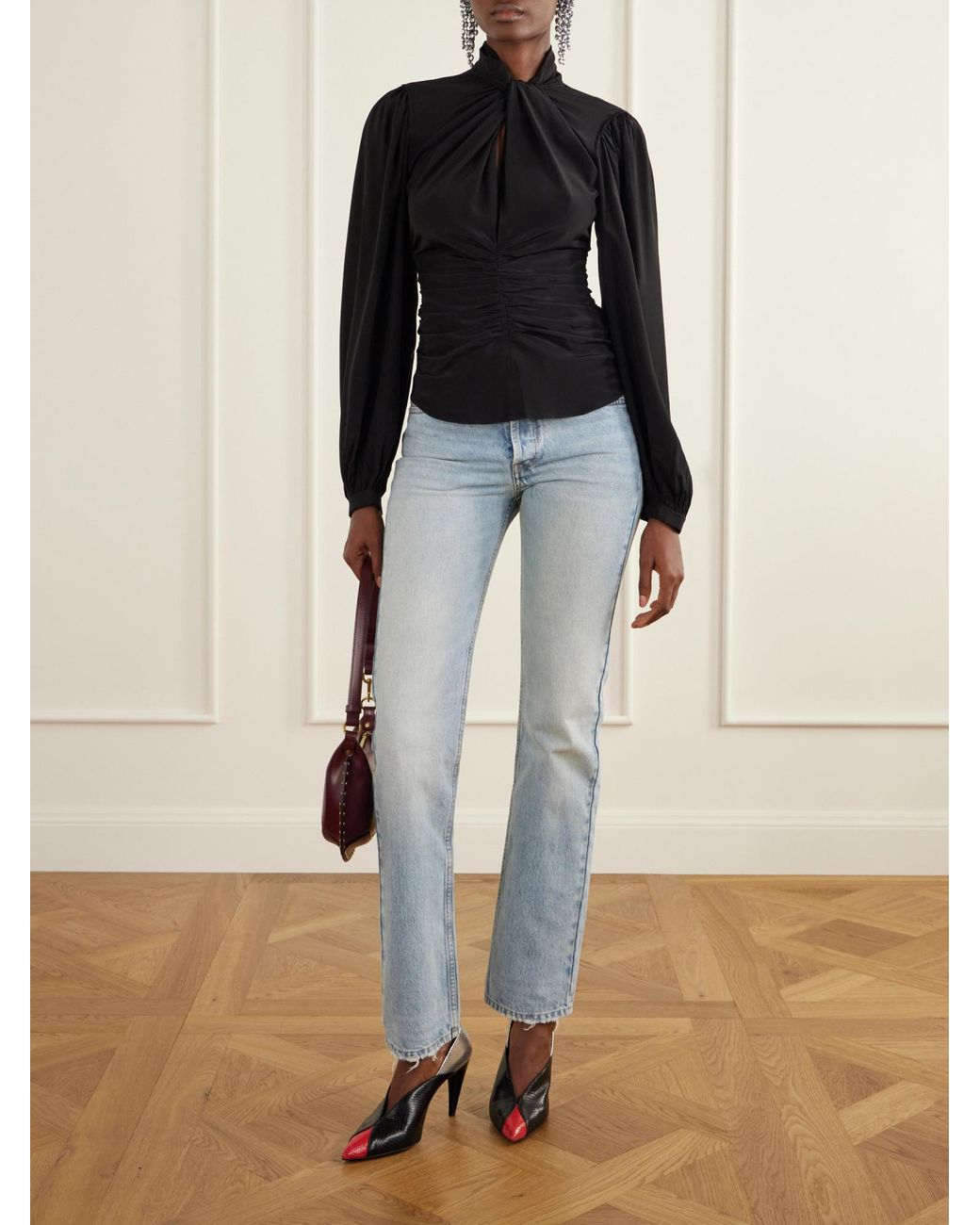 Isabel Marant Black Depsona Ruched High-Neck Top