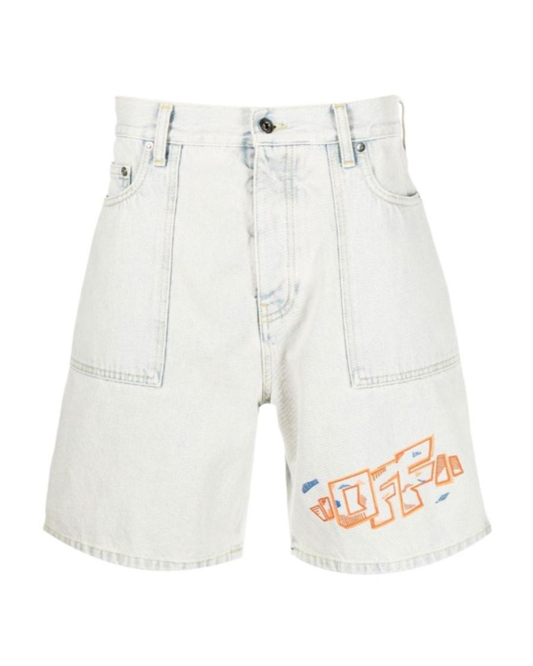 Off-White c/o Virgil Abloh White Button Detailed Denim Shorts for men