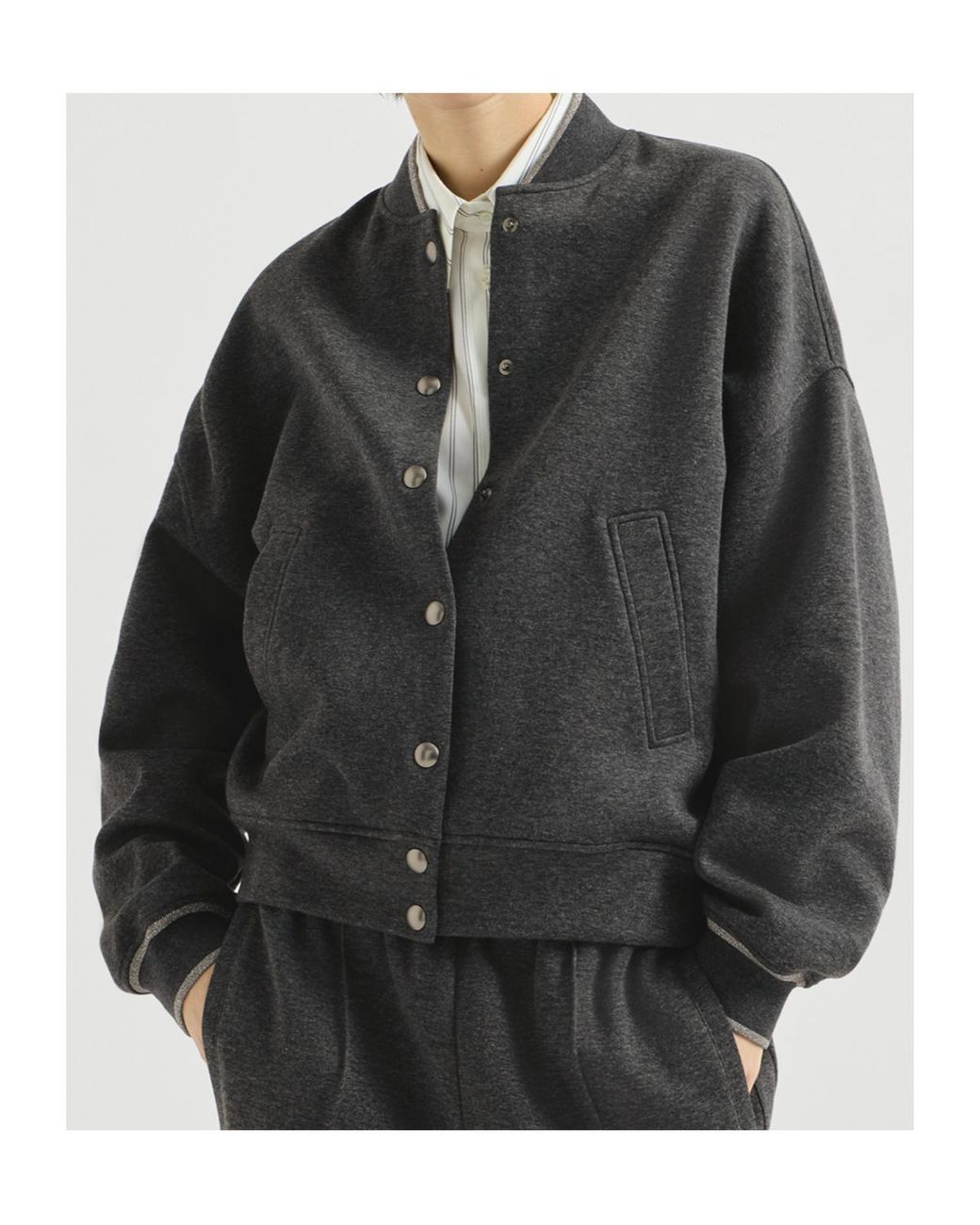 Brunello Cucinelli Gray Techno Cotton And Cashmere Interlock Bomber Jacket