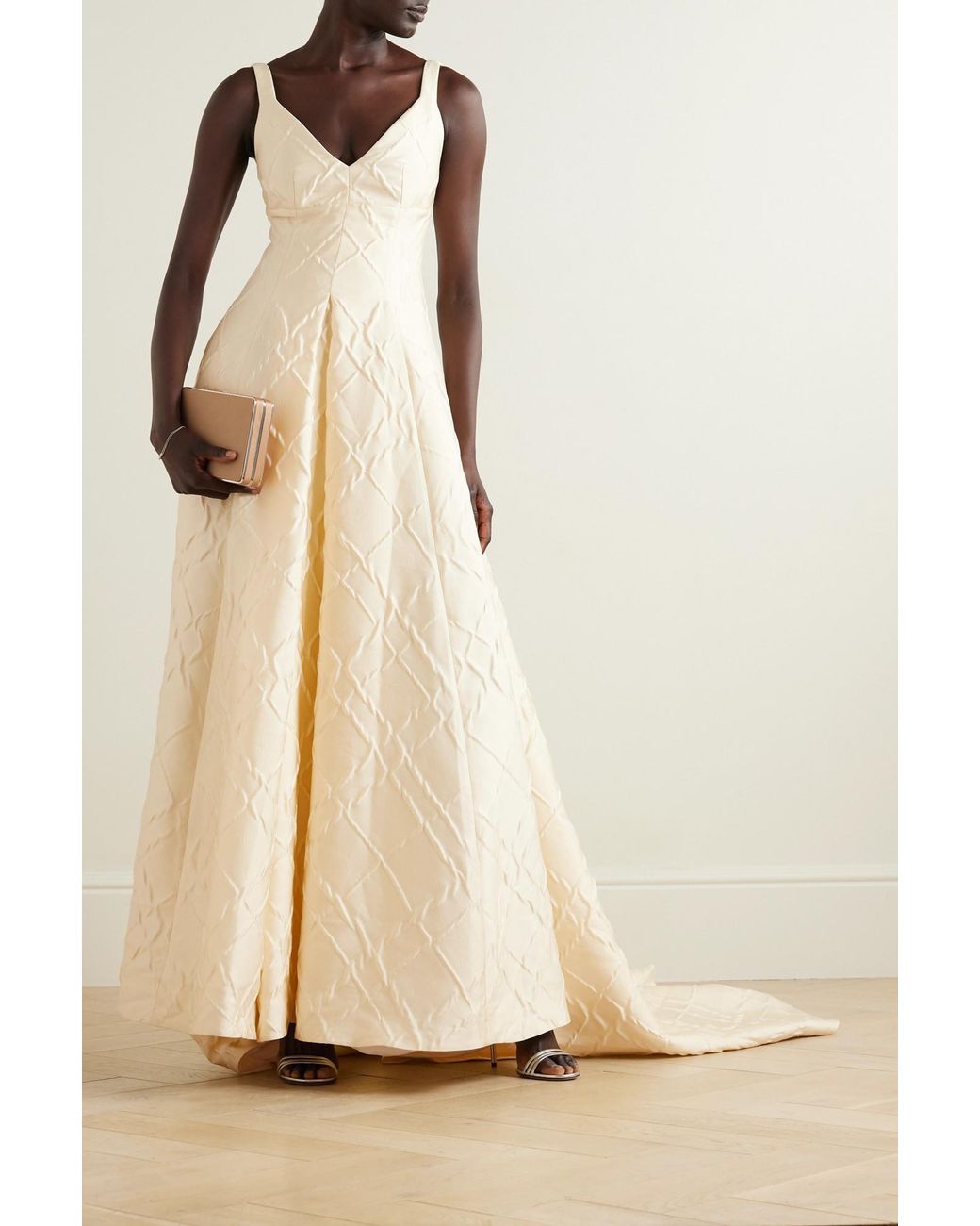 Emilia Wickstead White Pleated Seersucker Gown