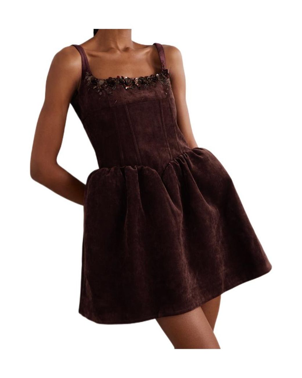 ShuShu/Tong Red Embellished Velvet Mini Dress