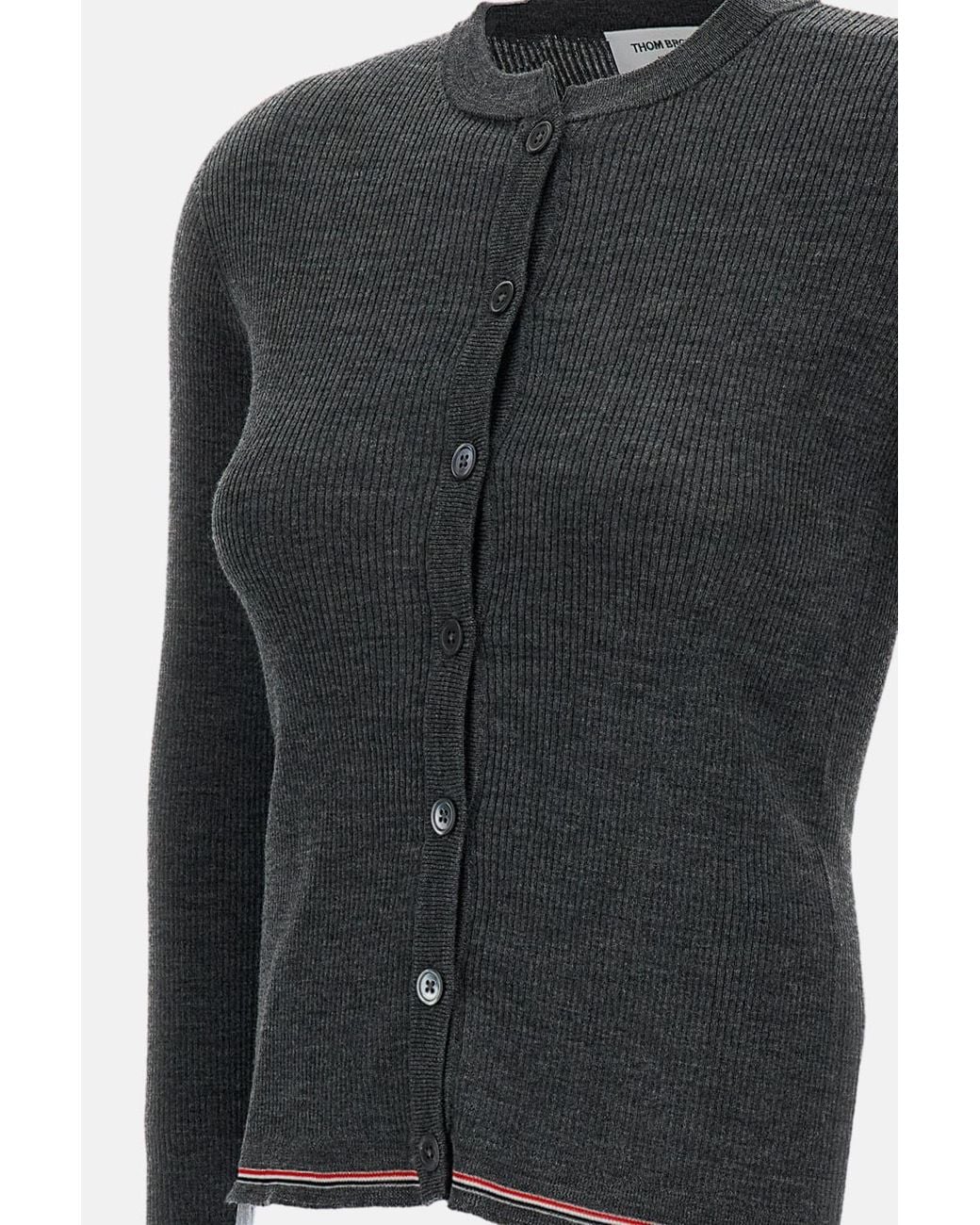 Thom Browne Black Ribbed Knit Cardigan