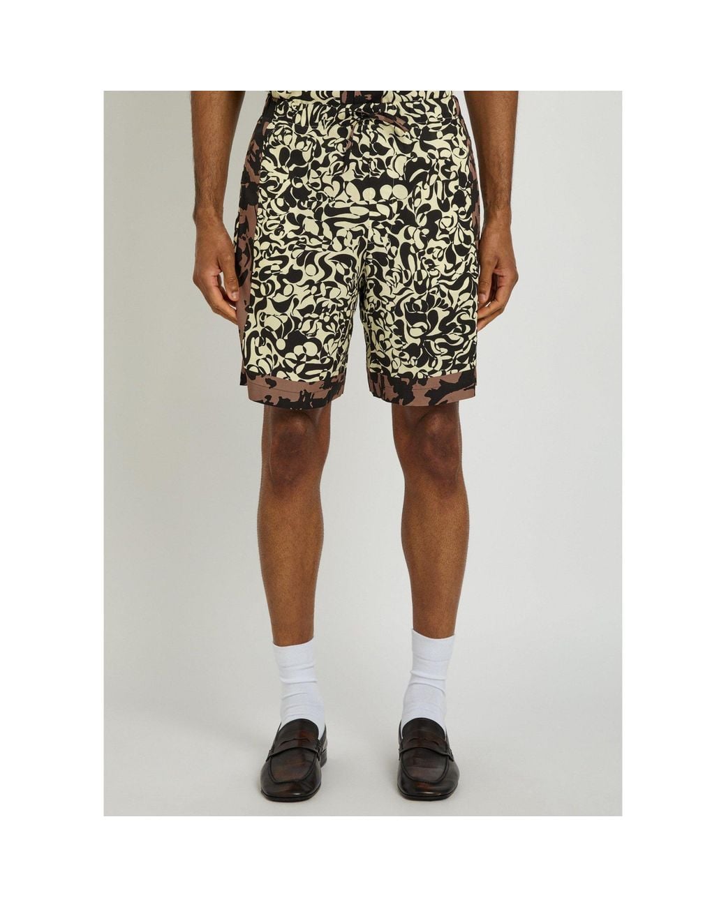 Dries Van Noten Black Printed Satin Shorts for men