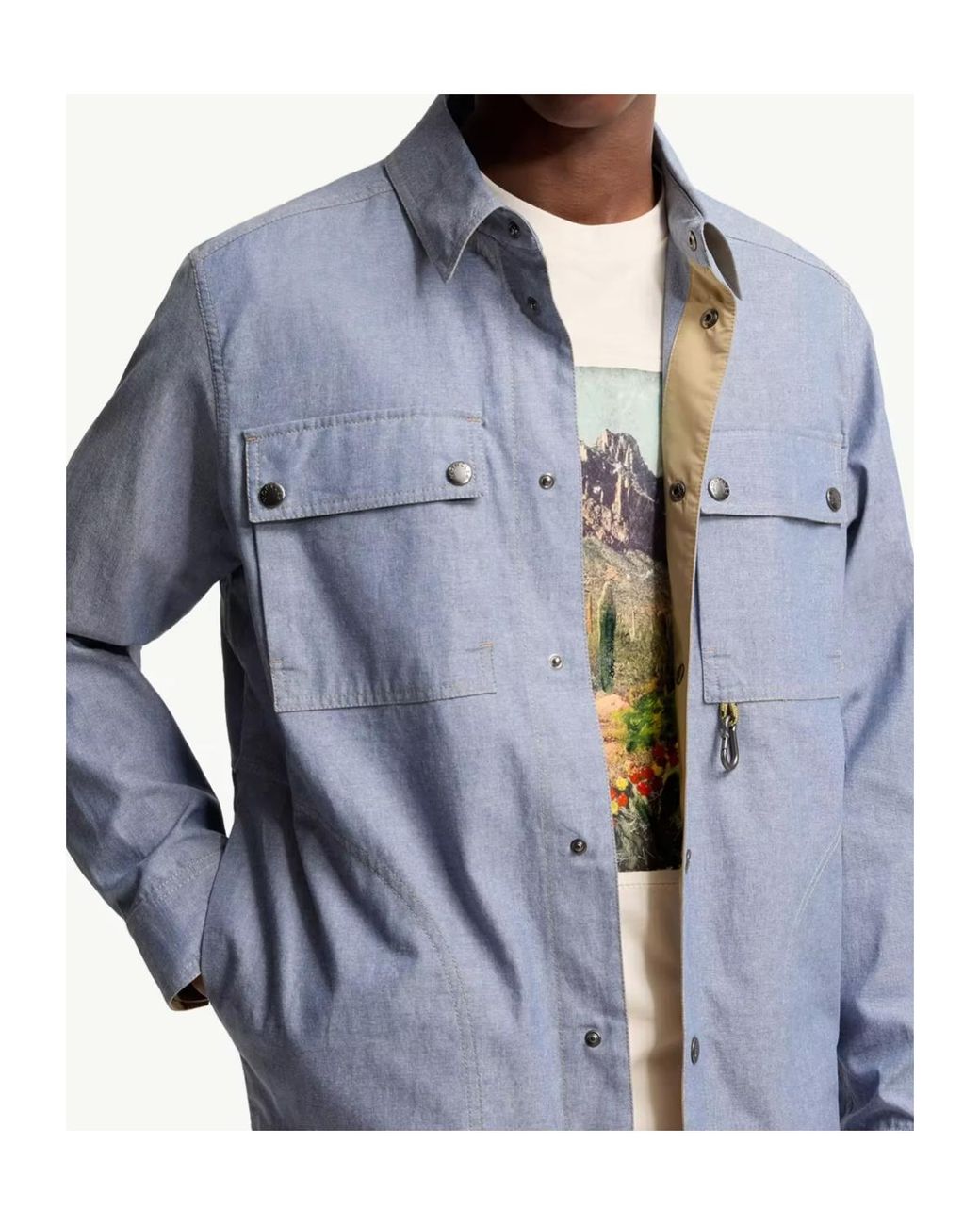 Moncler Blue Chambray Long Sleeve Shirt for men