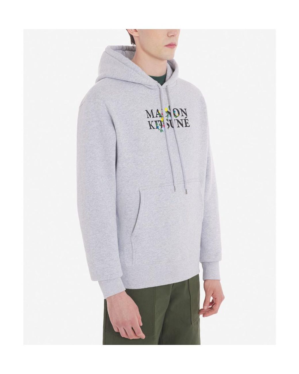 Maison Kitsuné Gray Maison Kitsuné Logo Printed Drawstring Hoodie for men