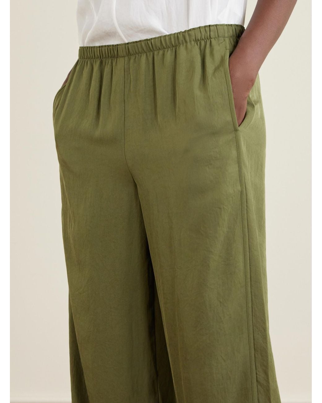 Theory Green Crepon Wide-Leg Pants