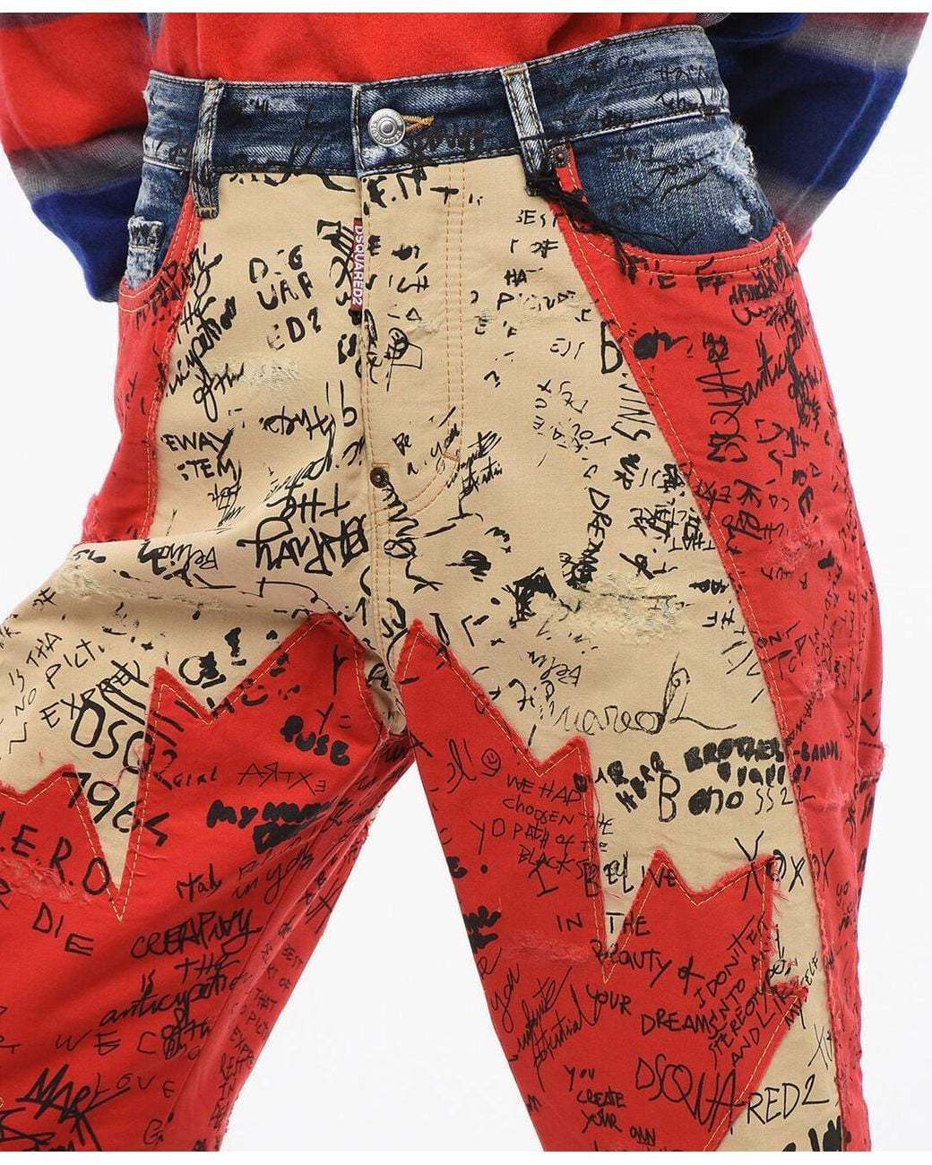 DSquared² Red Kawaii Fit Patchwork Jeans
