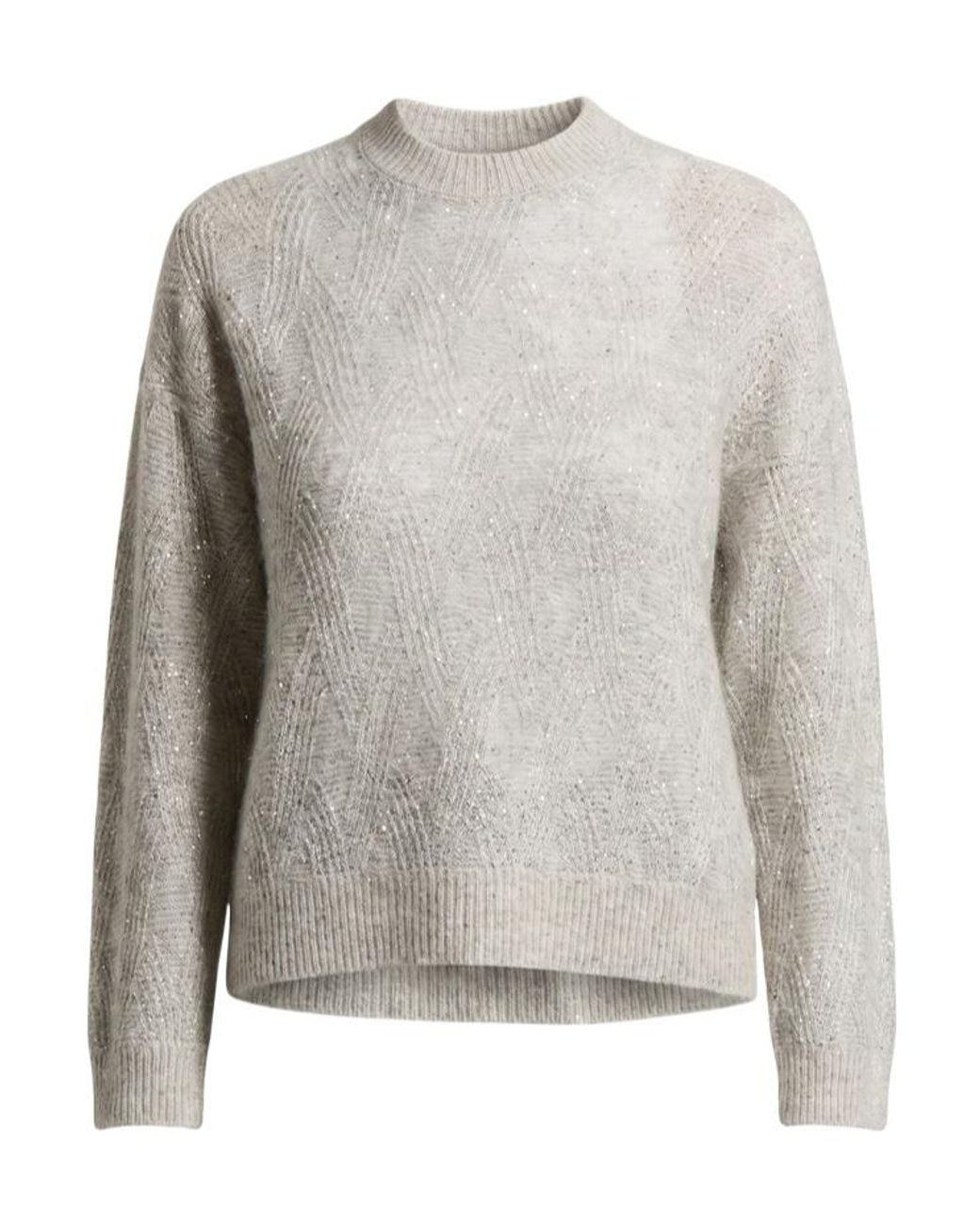 Peserico Gray Diamond-Knit Crewneck Jumper