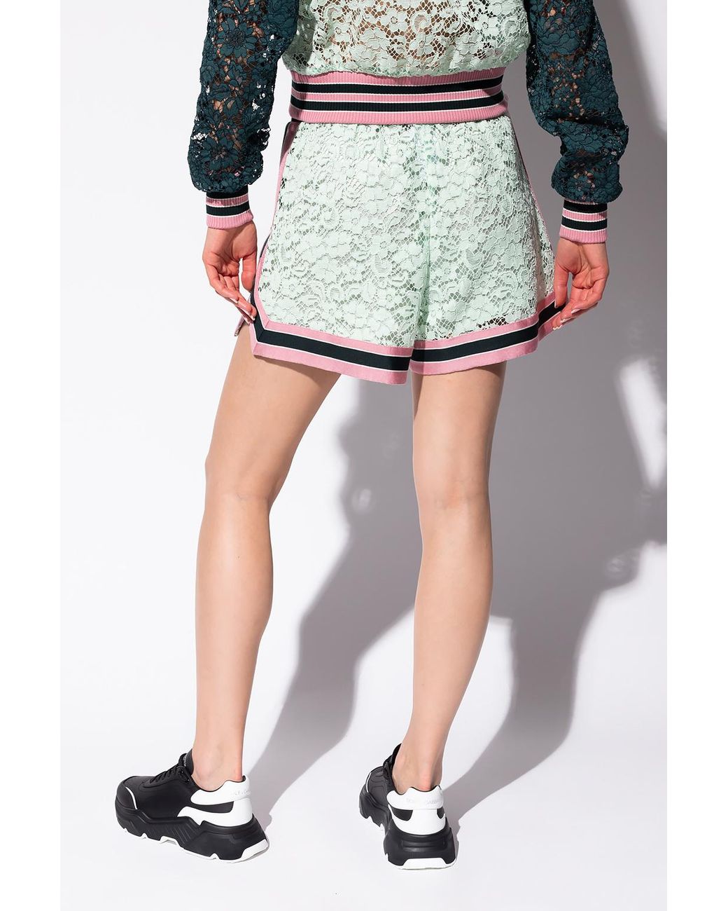 Dolce & Gabbana Green Contrast Trim Lace Shorts