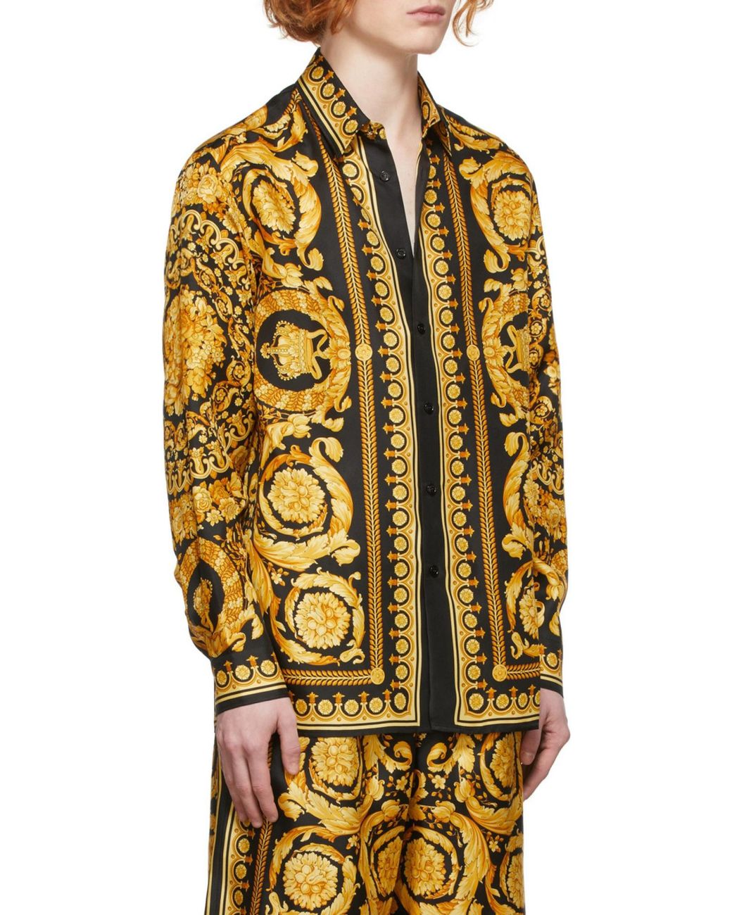Versace Multicolor Printed Long-sleeve Silk Shirt for men
