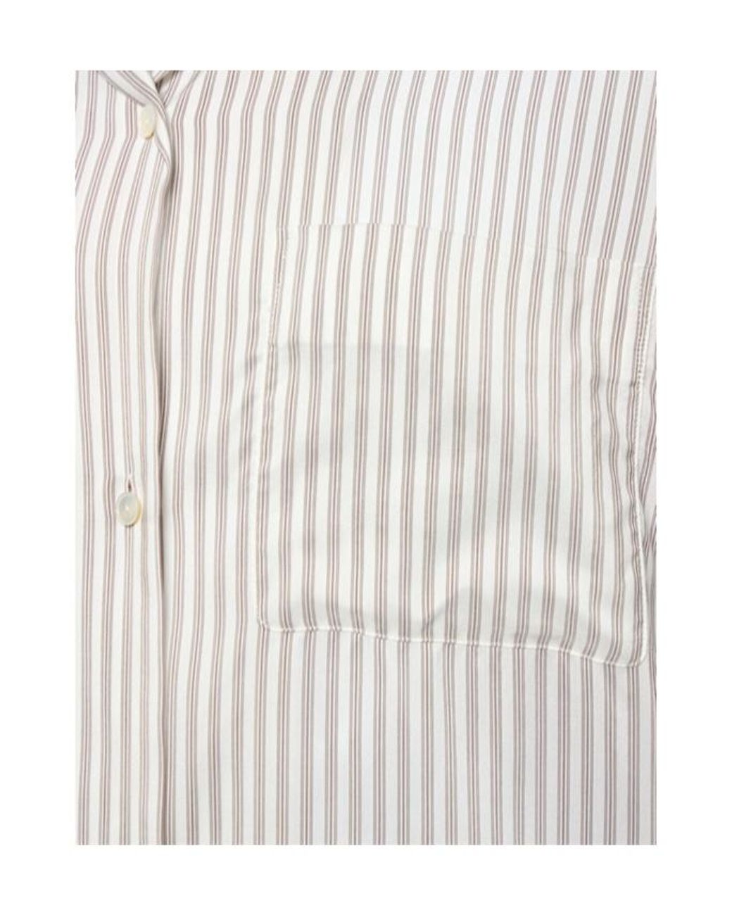 The Row White Jorge Striped Silk Short Sleeve Shirt