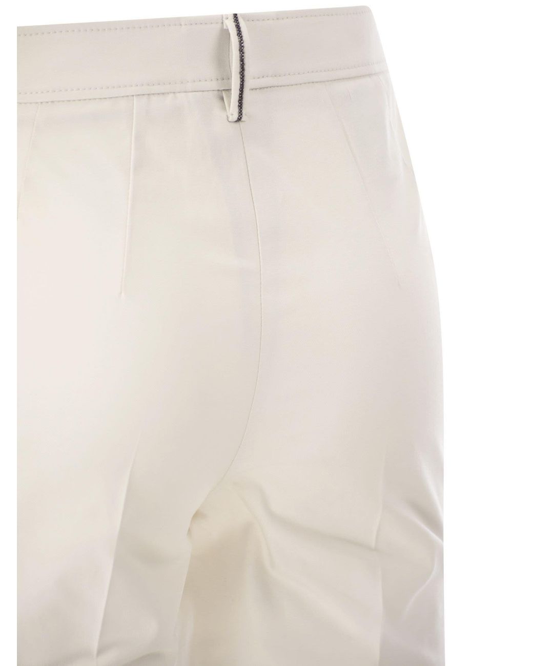 Brunello Cucinelli White High-Waist Side Slit Trousers