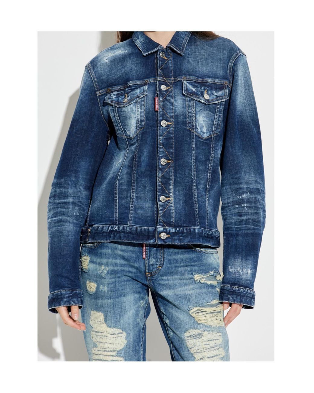 DSquared² Blue Buttoned Distressed Denim Jacket