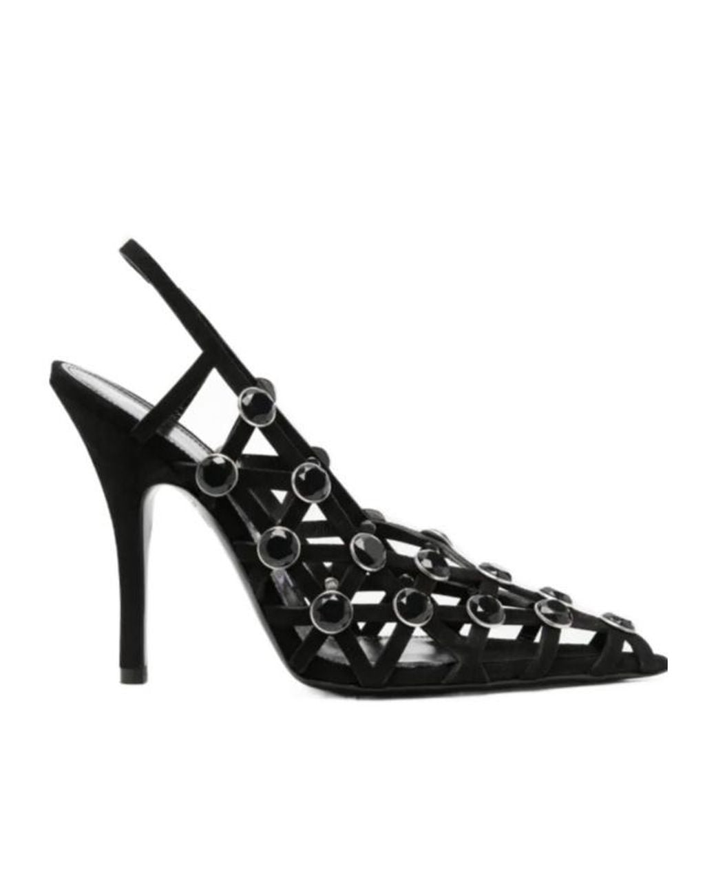 The Attico Black Embellished Suede Slingback Pumps