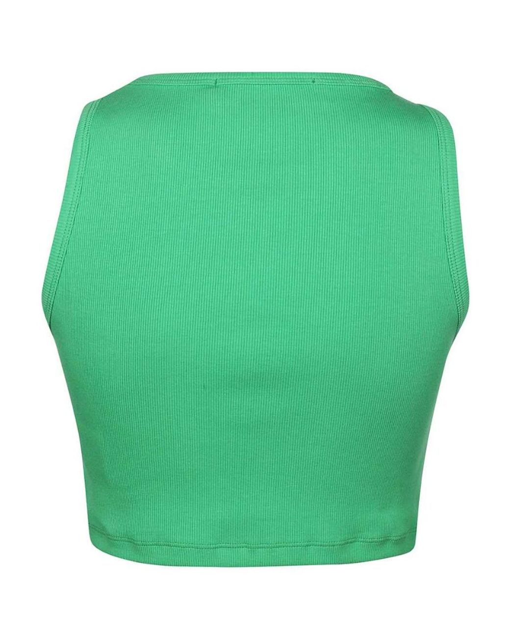MSGM Green Logo Printed Cropped Top
