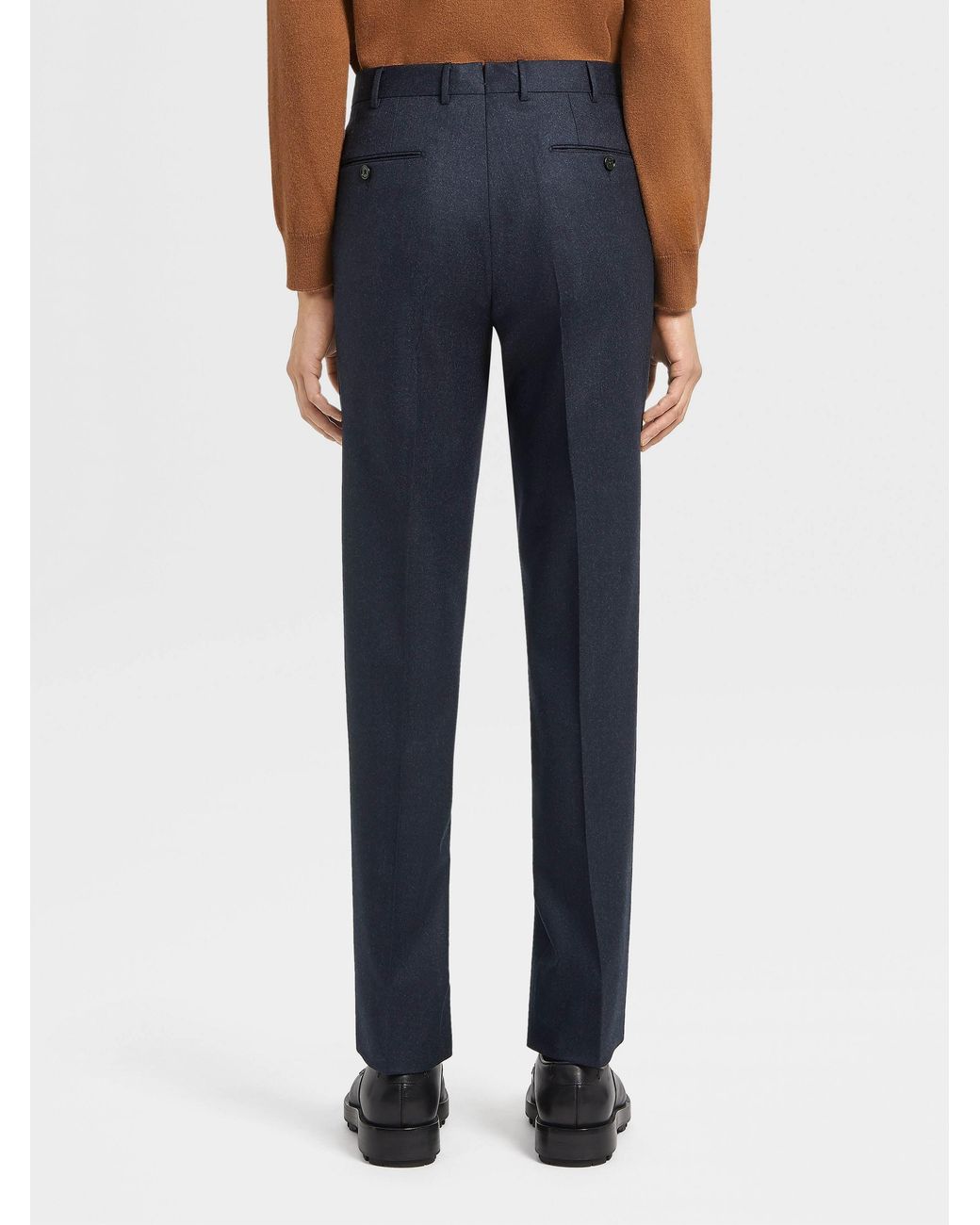 Zegna Blue Creased Wool Casual Trousers for men