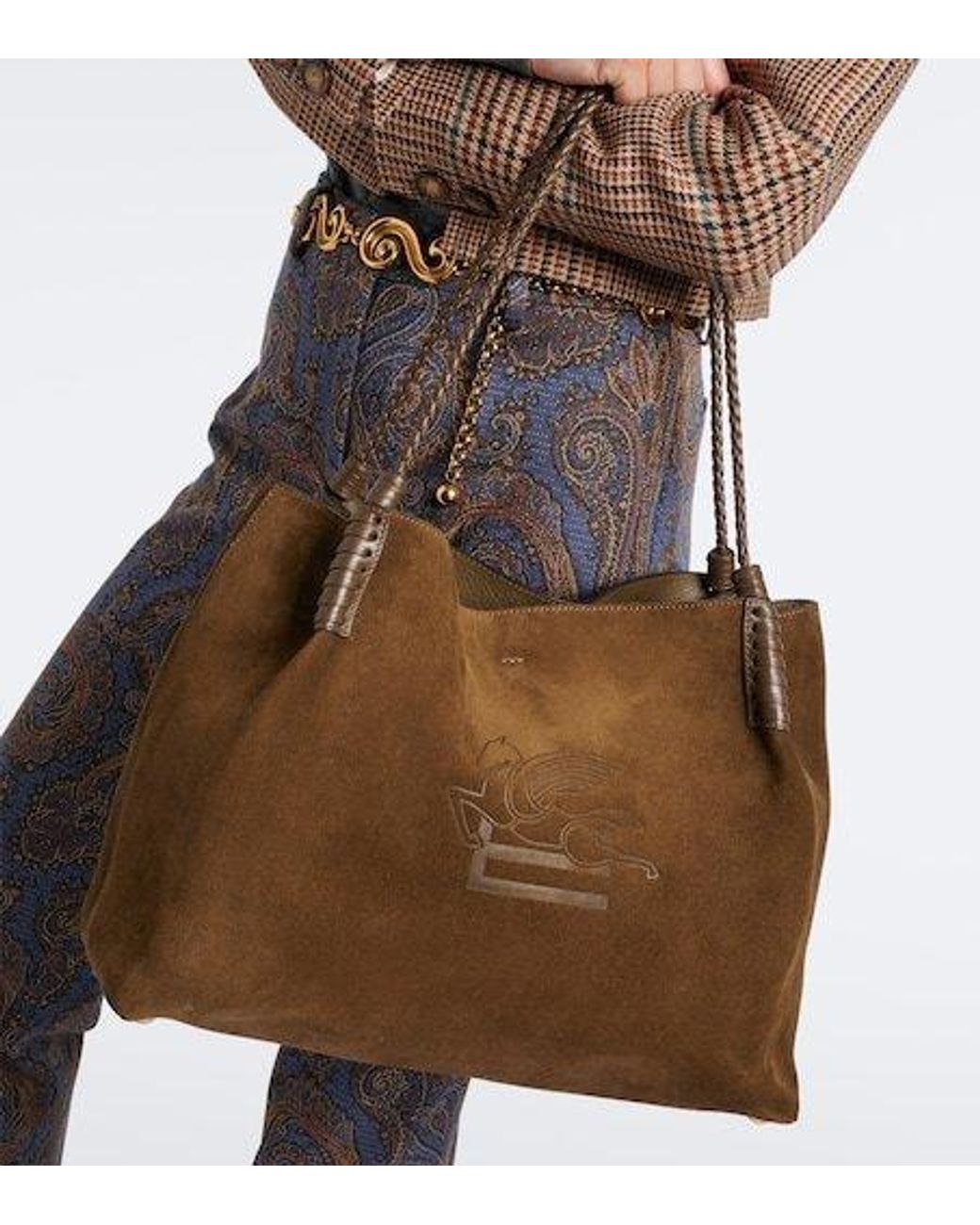 Etro Brown Libra Large Suede Tote Bag