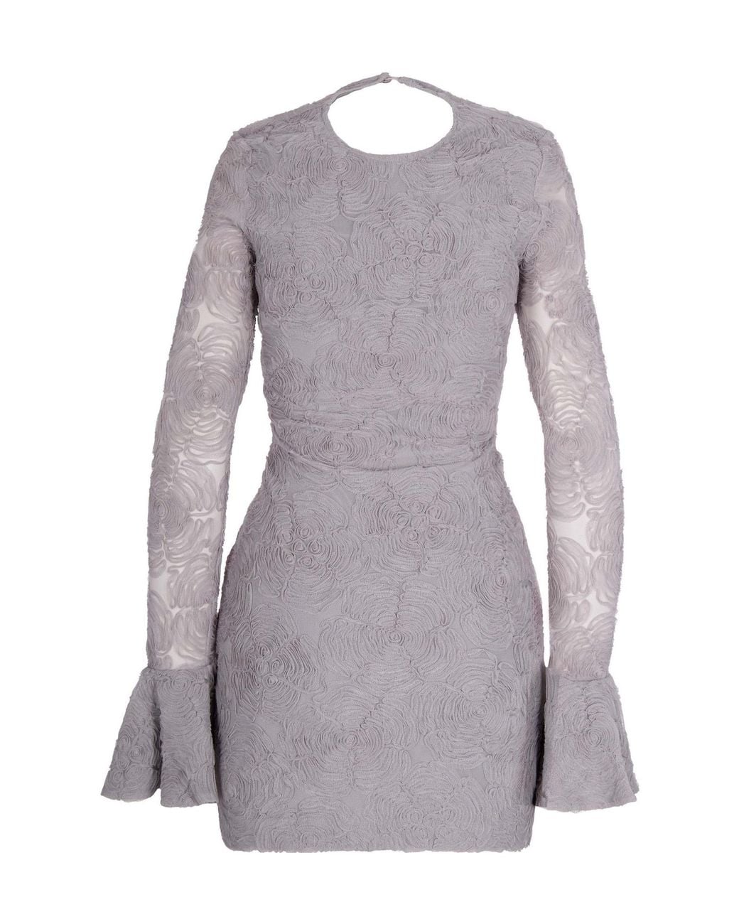 ROTATE BIRGER CHRISTENSEN Purple Mesh Frill Crewneck Mini Dress