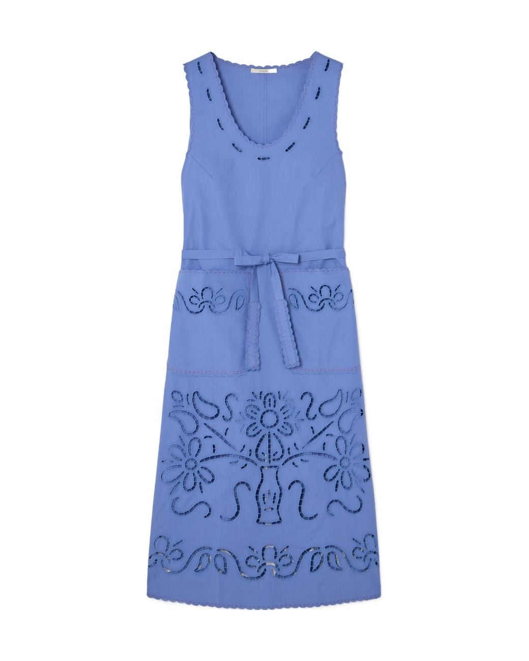 Vita Kin Blue Katya Belted Scalloped Broderie Anglaise Cotton Midi Dress